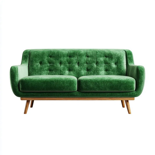 Zielona sofa dwuosobowa z aksamitu na nogach z litego drewna, 145 × 83 × 86 cm