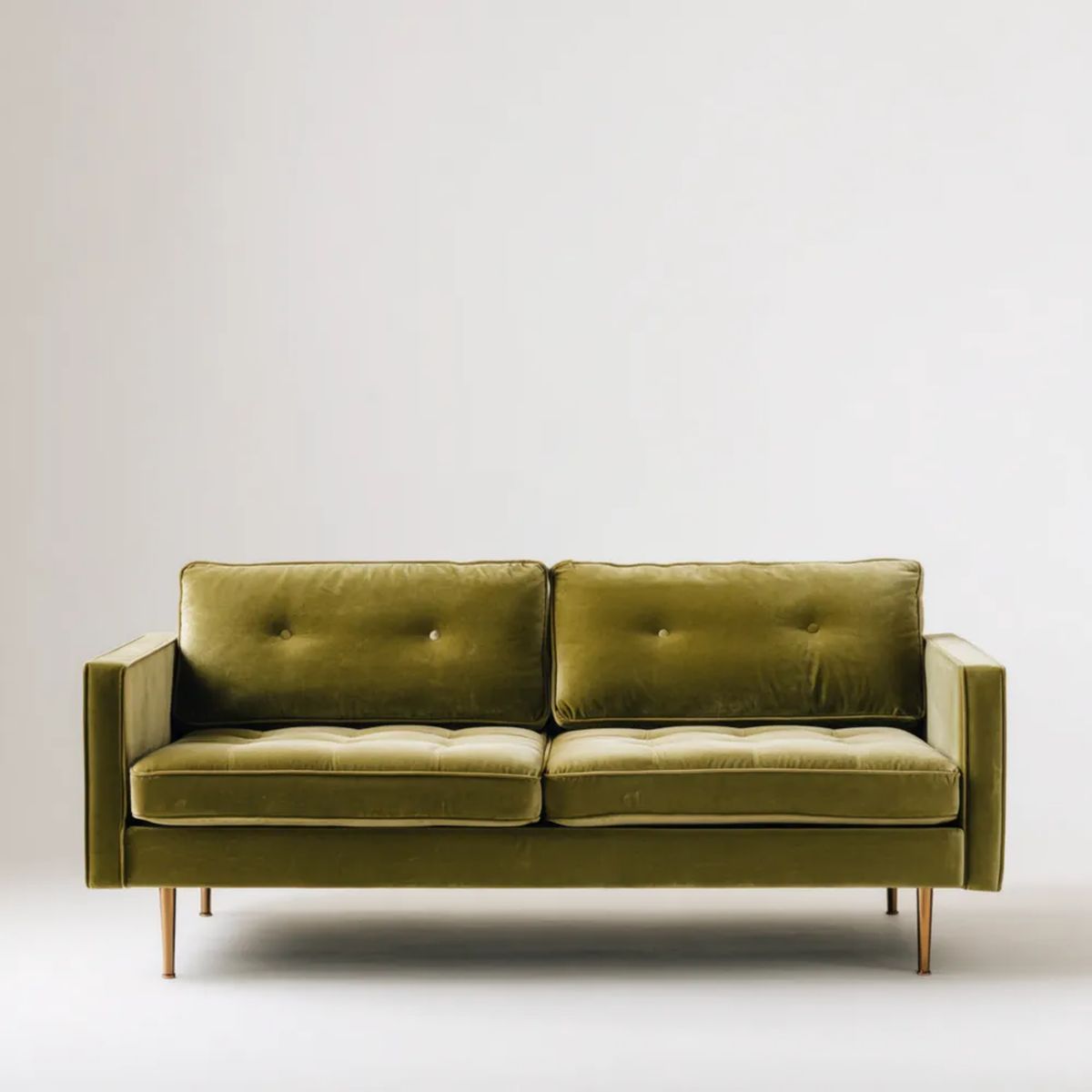 Dwuosobowa sofa aksamitna oliwkowozielona ze złotymi metalowymi nogami, 160 × 85 × 82 cm