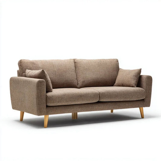Trzyosobowa sofa brązowa z poliestrową tapicerką i drewnianymi nogami, 210 x 88 x 85 cm