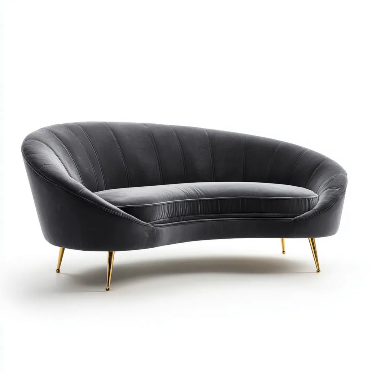 Dwuosobowa półokrągła sofa tapicerowana czarno-złota 180 x 85 x 80 cm