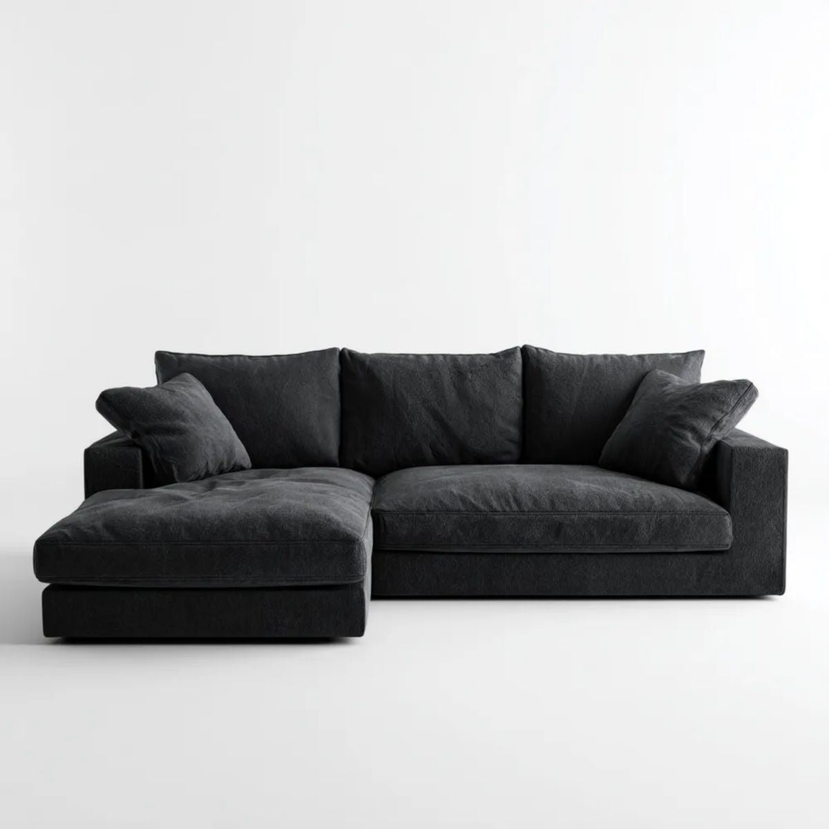 Czarna sofa narożna z lewym szezlongiem i tapicerką poliestrową, 250 x 165 x 85 cm