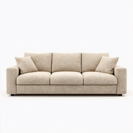 Beżowa sofa trzyosobowa z tkaniny 220 x 92 x 85 cm