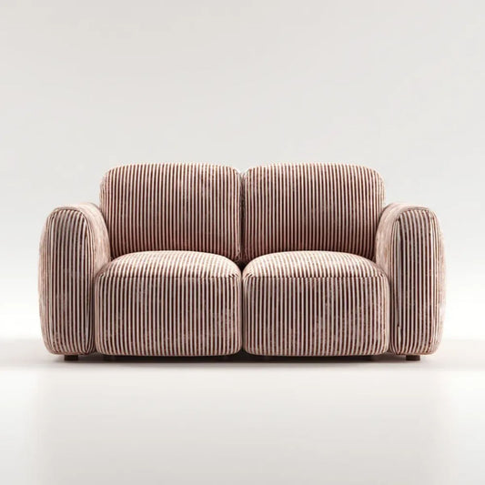 Dwuosobowa sofa prążkowana beżowo-brązowa z poliestru 180 x 90 x 78 cm