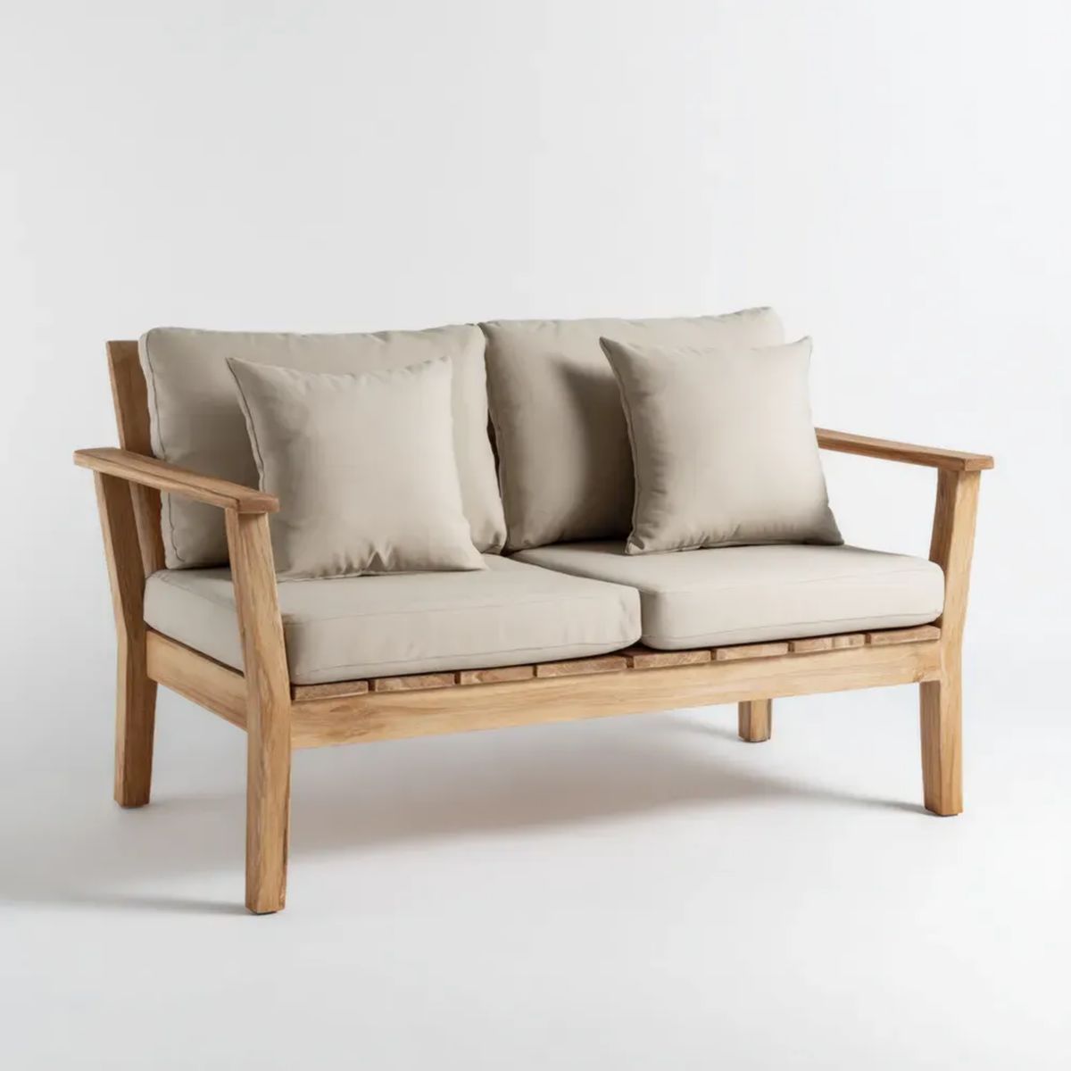 Dwuosobowa sofa ogrodowa beżowo-brązowa z litego drewna akacjowego, 130 × 70 × 75 cm